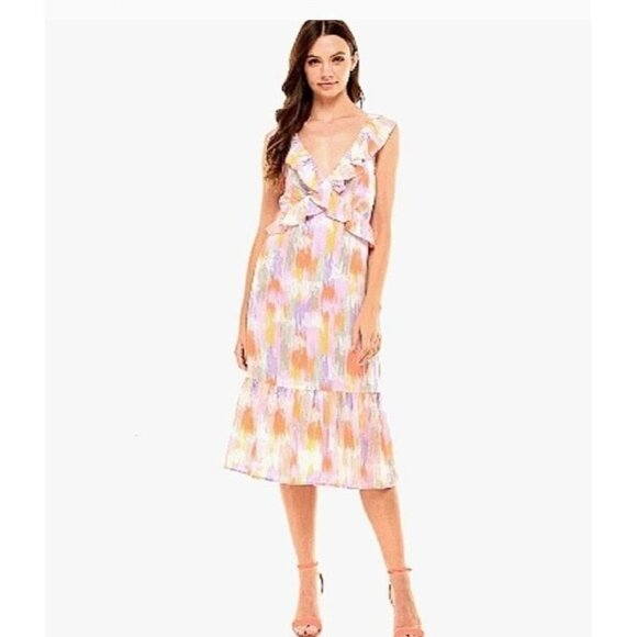 Collective Concepts Dresses Open Back Ruffle Sleeveless Midi Dress NEW Large - Picture 1 of 12